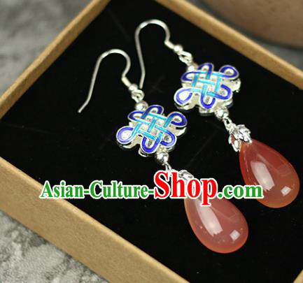 Chinese Handmade Blueing Red Earrings Traditional Classical Hanfu Ear Jewelry Accessories for Women