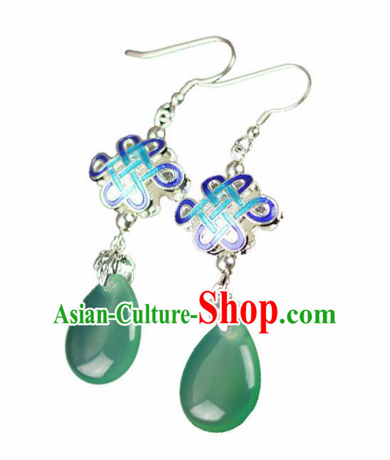 Chinese Handmade Blueing Green Earrings Traditional Classical Hanfu Ear Jewelry Accessories for Women