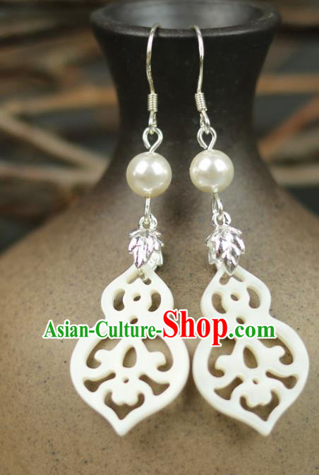 Chinese Handmade Shell Earrings Traditional Classical Hanfu Ear Jewelry Accessories for Women