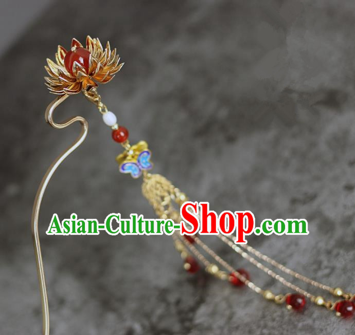 Handmade Chinese Traditional Lotus Tassel Hairpins Traditional Classical Hanfu Hair Accessories for Women