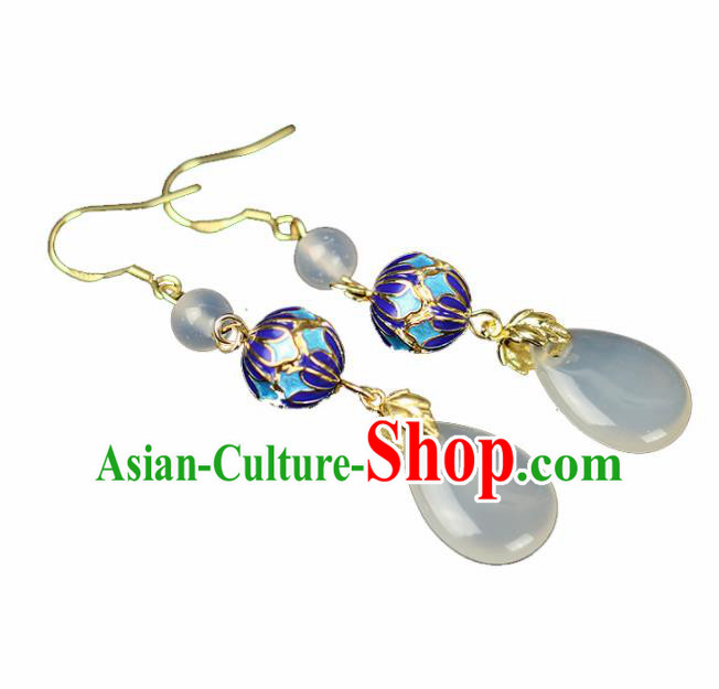 Chinese Handmade Blueing Earrings Traditional Classical Hanfu Ear Jewelry Accessories for Women