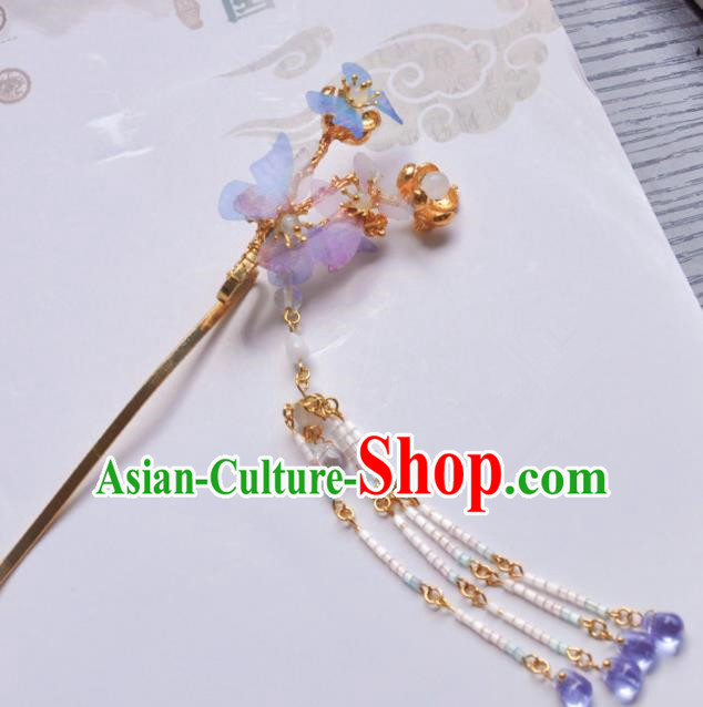 Handmade Chinese Traditional Silk Butterfly Tassel Hairpins Ancient Classical Hanfu Hair Accessories for Women