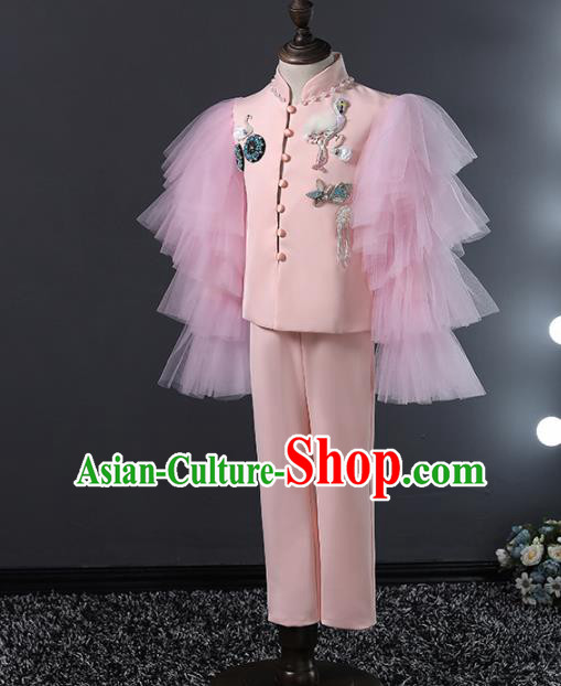 Children Modern Dance Costume Compere Halloween Catwalks Embroidered Pink Suits for Kids