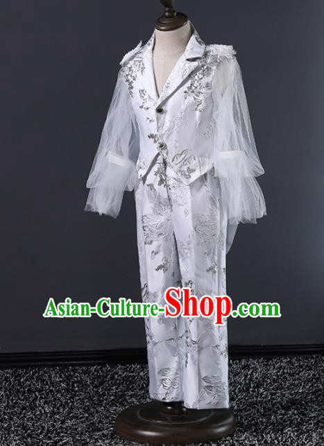 Children Modern Dance Costume Compere Halloween Catwalks Embroidered White Suits for Kids