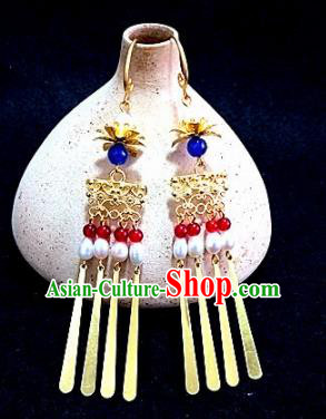 Chinese Ancient Handmade Pearls Tassel Earrings Traditional Classical Hanfu Ear Jewelry Accessories for Women