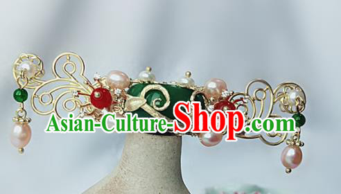 Chinese Ancient Traditional Hanfu Pearls Jade Hairpins Handmade Classical Hair Accessories for Women