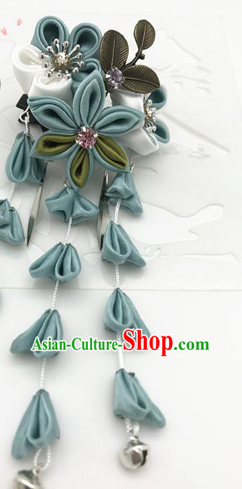 Asian Japanese Traditional Handmade Blue Flowers Hairpins Japan Classical Kimono Hair Accessories for Women