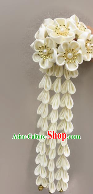 Asian Japanese Traditional Kimono White Flowers Hair Stick Japan Handmade Classical Hair Accessories for Women