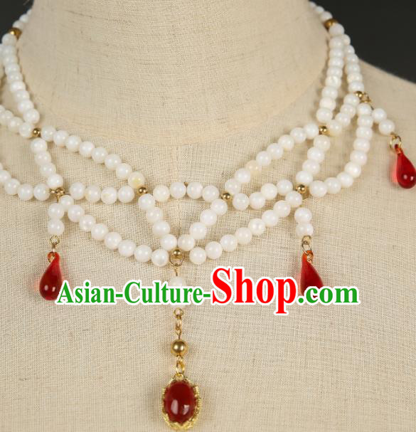 Chinese Traditional Hanfu White Beads Necklace Traditional Classical Jewelry Accessories for Women