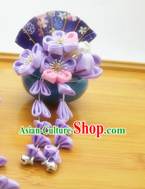 Asian Japanese Traditional Kimono Hair Stick Japan Handmade Classical Purple Flowers Hair Accessories for Women