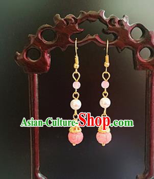 Chinese Ancient Handmade Pink Earrings Traditional Classical Hanfu Ear Jewelry Accessories for Women