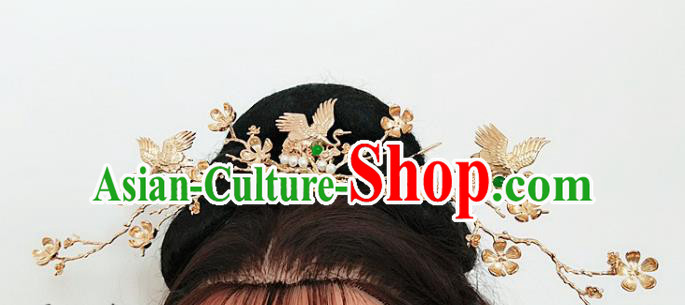 Chinese Ancient Traditional Cranes Crown Hairpins Handmade Classical Hair Accessories Complete Set for Women