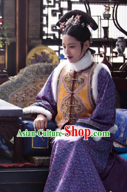 Ancient Drama Ruyi Royal Love in the Palace Chinese Qing Dynasty Imperial Consort Embroidered Costumes and Headpiece Complete Set