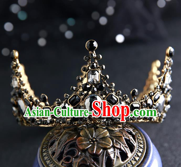 Handmade Top Grade Hair Accessories Baroque Black Royal Crown for Women
