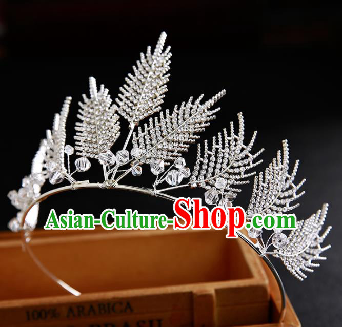 Handmade Top Grade Hair Accessories Baroque Crystal Leaf Royal Crown for Women
