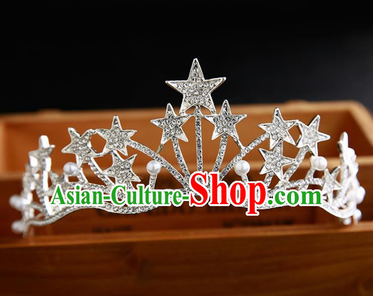 Handmade Top Grade Hair Accessories Baroque Crystal Stars Pearls Royal Crown for Women