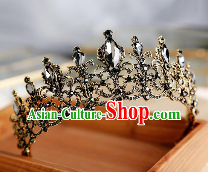 Handmade Top Grade Bride Hair Accessories Baroque Black Crystal Round Royal Crown for Women