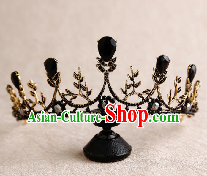 Handmade Top Grade Bride Diadem Hair Accessories Baroque Black Royal Crown for Women