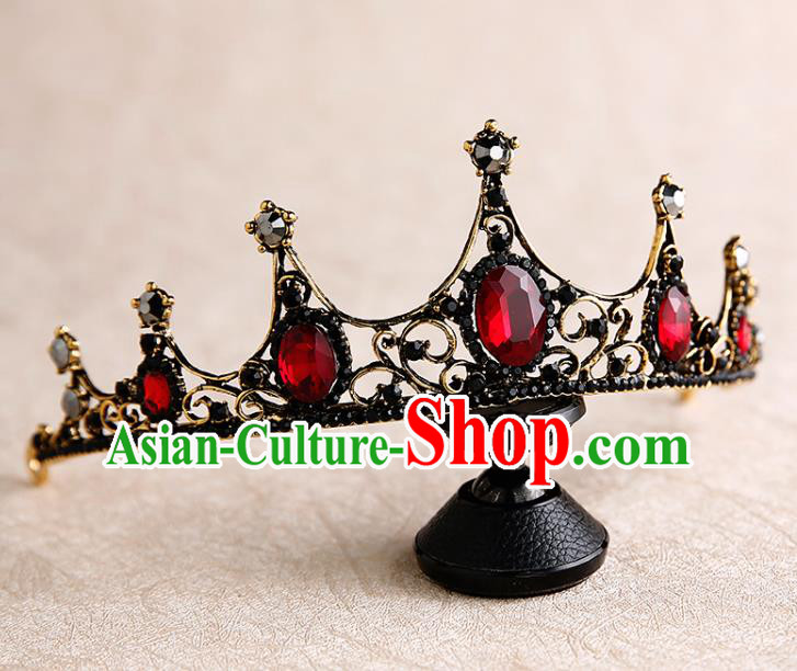 Handmade Top Grade Bride Red Jewel Hair Clasp Hair Accessories Baroque Queen Royal Crown for Women
