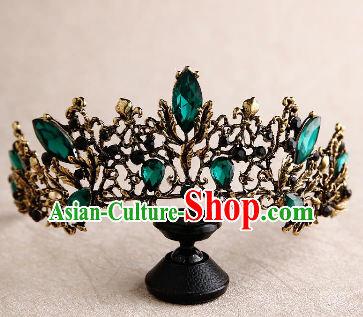 Handmade Top Grade Bride Royal Crown Green Crystal Hair Accessories Baroque Queen Hair Clasp for Women