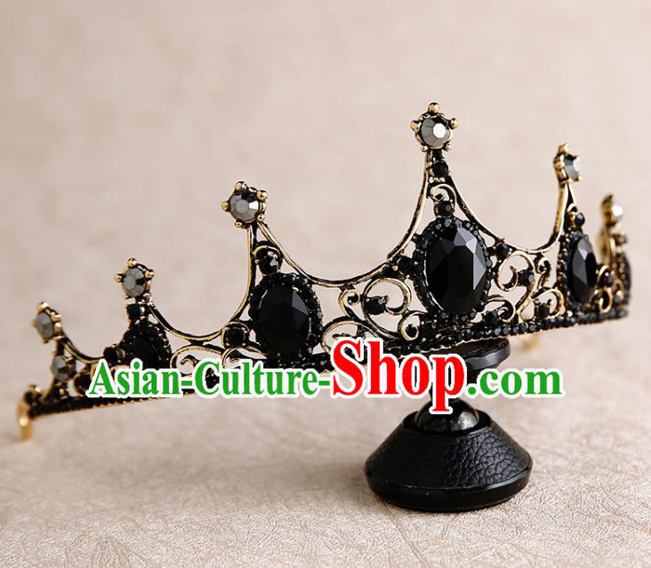 Handmade Top Grade Bride Royal Crown Black Hair Accessories Baroque Queen Hair Clasp for Women