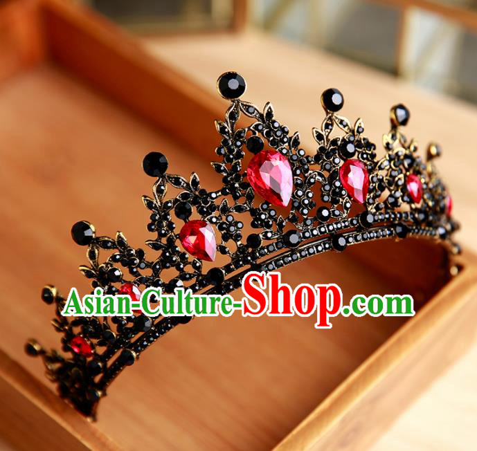 Handmade Top Grade Bride Hair Accessories Baroque Queen Red Crystal Black Royal Crown for Women