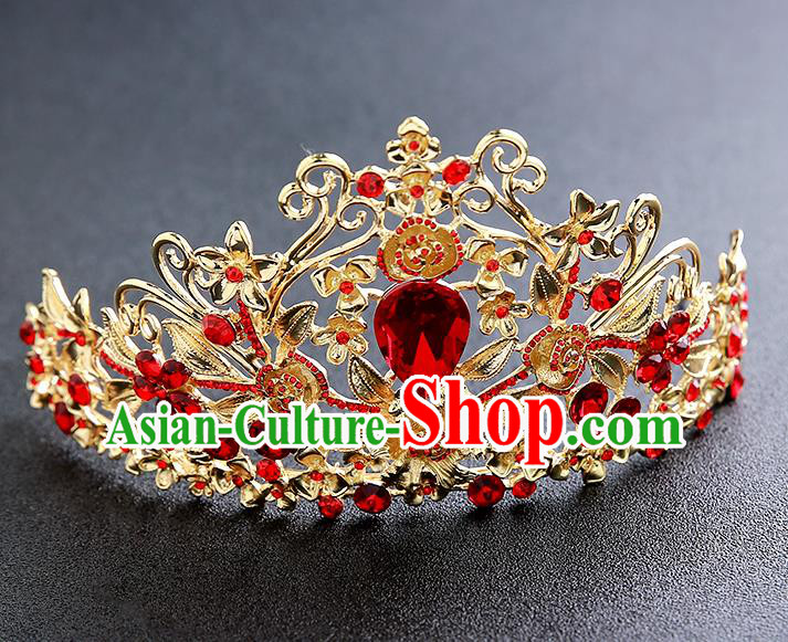 Top Grade Handmade Golden Royal Crown Hair Accessories Baroque Princess Hair Clasp for Women
