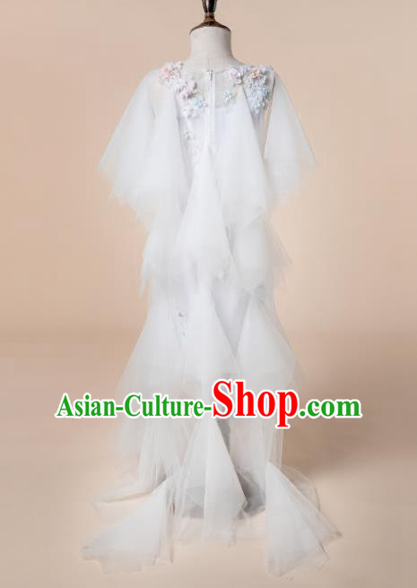 Children Princess Catwalks Costume Girls Compere Modern Dance White Veil Full Dress for Kids