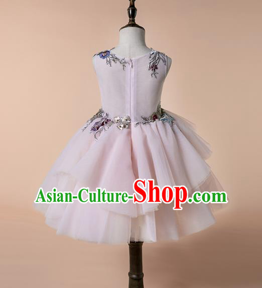 Children Princess Catwalks Costume Girls Compere Modern Dance Pink Veil Bubble Full Dress for Kids