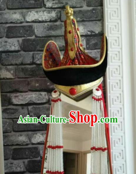 Traditional Chinese Mongol Nationality Hats Mongols Princess Folk Dance Red Hat for Women