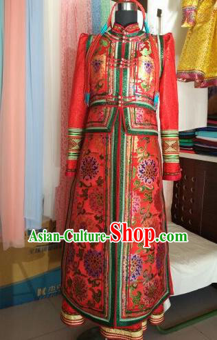 Traditional Chinese Mongol Nationality Costumes Mongolian Ethnic Female Folk Dance Red Dress for Women