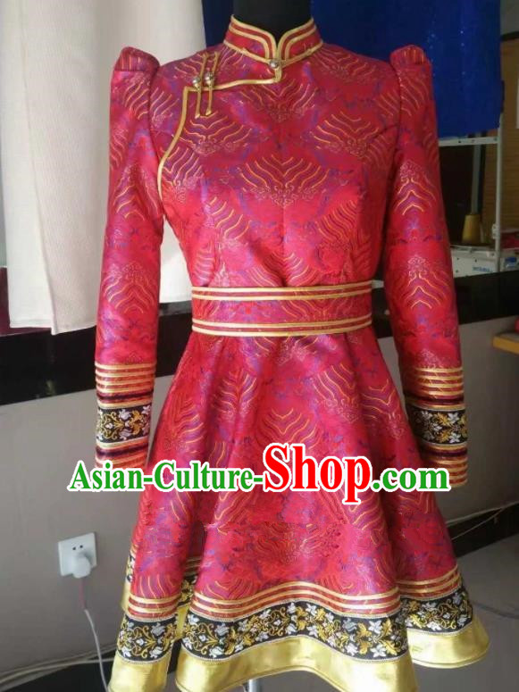 Traditional Chinese Mongol Nationality Folk Dance Costumes Mongolian Ethnic Female Pink Dress for Women