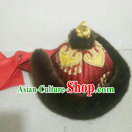Traditional Chinese Mongol Nationality Hats Mongols Royal Highness Fur Hat for Men
