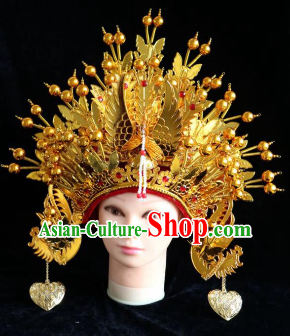 Traditional Chinese Peking Opera Bride Golden Phoenix Coronet Beijing Opera Princess Hats for Women