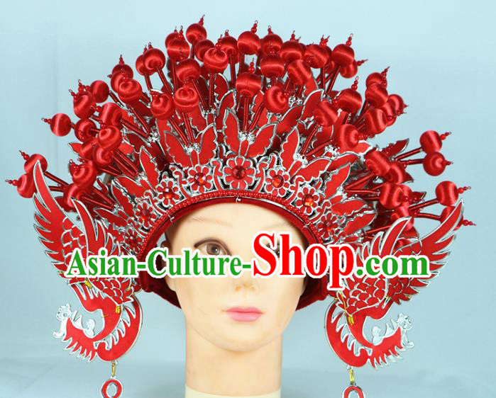 Chinese Traditional Peking Opera Bride Phoenix Coronet Beijing Opera Princess Red Chaplet Hats for Women