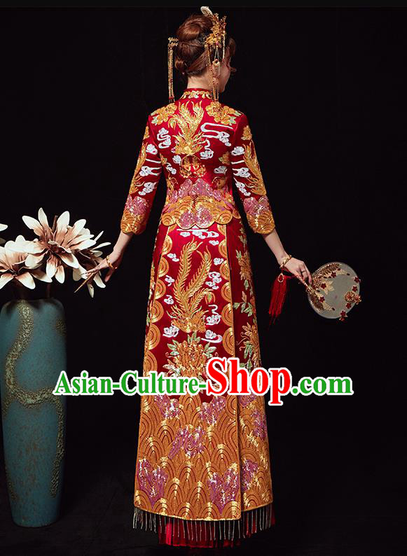 Chinese Traditional Wedding Costumes Xiuhe Suits Ancient Bride Embroidered Red Full Dress for Women