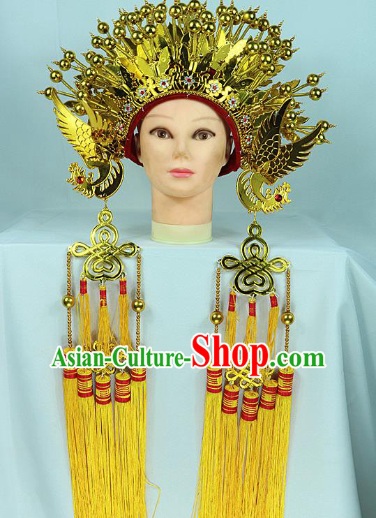 Chinese Traditional Peking Opera Bride Phoenix Coronet Beijing Opera Princess Golden Chaplet Hats for Women