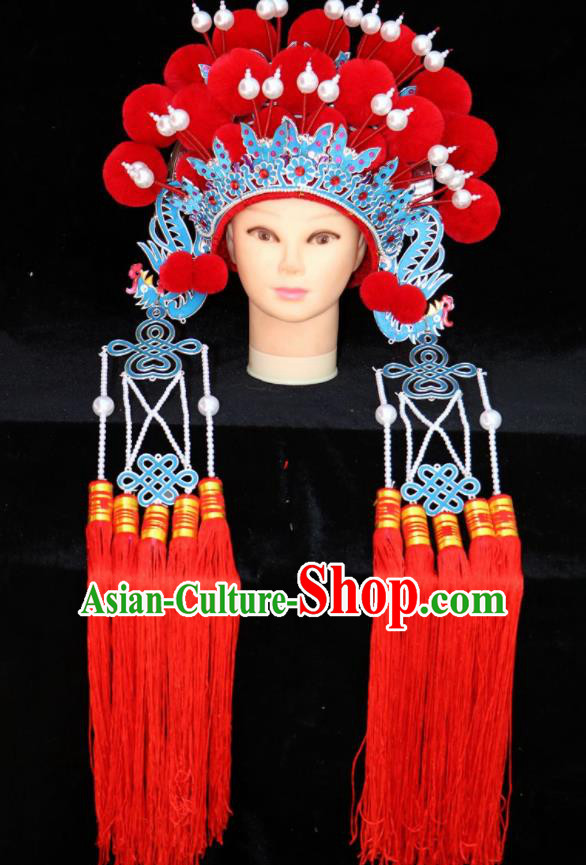 Chinese Traditional Peking Opera Actress Bride Red Phoenix Coronet Beijing Opera Princess Chaplet Hats for Women