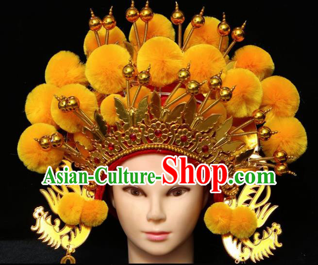 Chinese Traditional Peking Opera Bride Phoenix Coronet Beijing Opera Princess Yellow Chaplet Hats for Women
