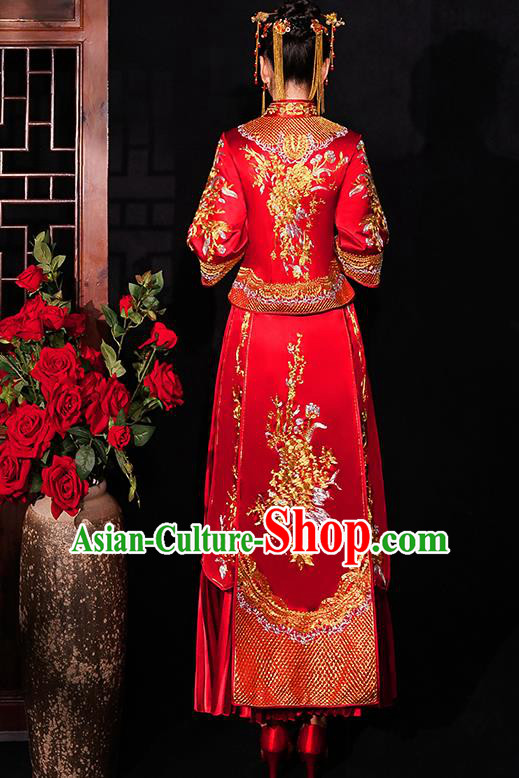 Chinese Traditional Wedding Costumes Bride Embroidered Red Xiuhe Suits Ancient Full Dress for Women
