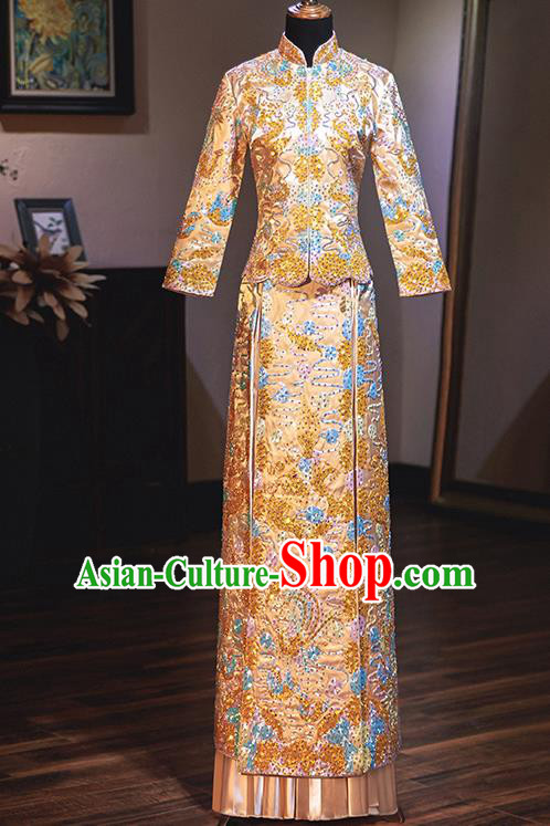Chinese Traditional Wedding Costumes Bride Embroidered Xiuhe Suits Ancient Full Dress for Women