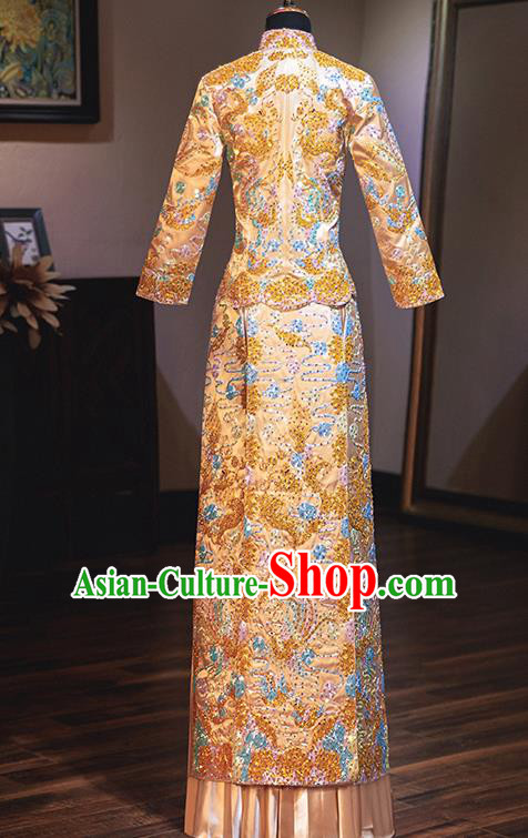 Chinese Traditional Wedding Costumes Bride Embroidered Xiuhe Suits Ancient Full Dress for Women