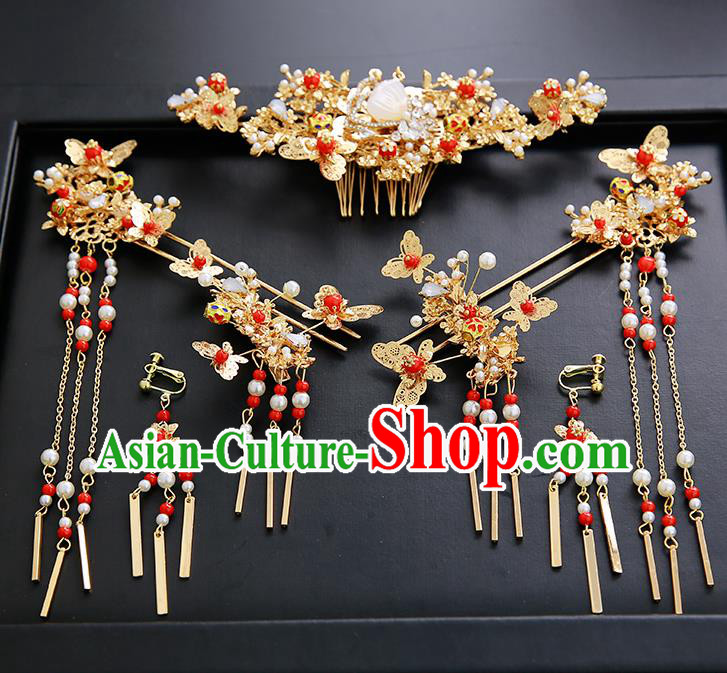 Chinese Ancient Traditional Hanfu Butterfly Hair Clips Hairpins Handmade Classical Hair Accessories Complete Set for Women