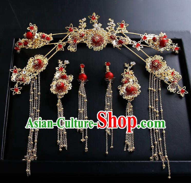 Chinese Ancient Traditional Hanfu Hairpins Handmade Bride Classical Hair Accessories Complete Set for Women