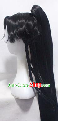 Chinese Ancient Cosplay Young Swordsman Wigs Traditional Knight Chignon Handmade Wig Sheath