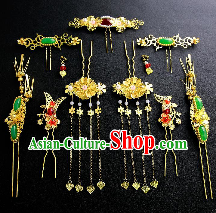 Chinese Ancient Traditional Hanfu Jade Hairpins Handmade Bride Classical Hair Accessories for Women