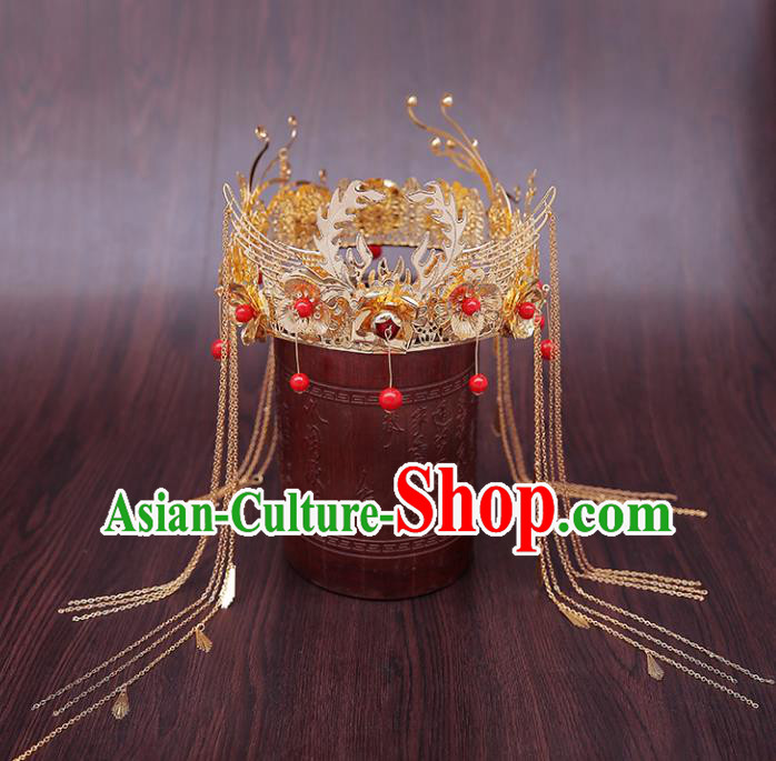 Chinese Ancient Traditional Hanfu Hairpins Handmade Bride Phoenix Coronet Classical Hair Accessories for Women