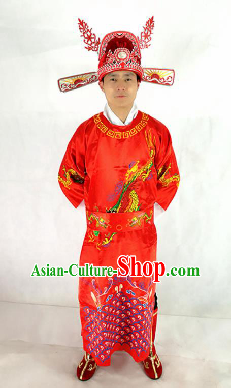 Traditional Chinese Beijing Opera God of Wealth Costumes New Year Clothing and Hat for Men