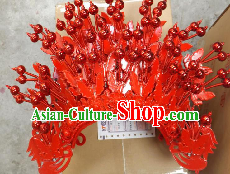 Chinese Traditional Peking Opera Phoenix Coronet Beijing Opera Diva Red Butterfly Chaplet Hats for Women