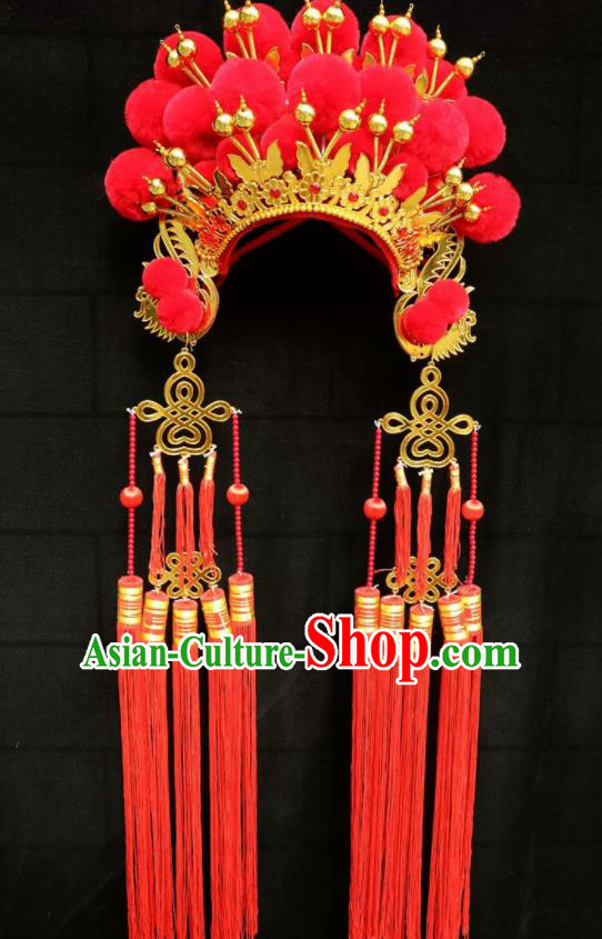 Chinese Traditional Peking Opera Phoenix Coronet Beijing Opera Diva Red Venonat Headwear for Women